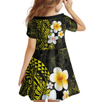 Hawaiian Hibiscus and Plumeria Polynesian Tribal Tattoo Family Matching Short Sleeve Bodycon Dress and Hawaiian Shirt Yellow Color LT03 - Polynesian Pride