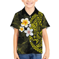 Hawaiian Hibiscus and Plumeria Polynesian Tribal Tattoo Kid Hawaiian Shirt Yellow Color