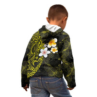 Hawaiian Hibiscus and Plumeria Polynesian Tribal Tattoo Kid Hoodie Yellow Color