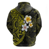 Hawaiian Hibiscus and Plumeria Polynesian Tribal Tattoo Zip Hoodie Yellow Color