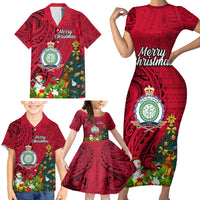 Niue Christmas Family Matching Short Sleeve Bodycon Dress and Hawaiian Shirt Coat of Arms and Polynesian Tattoo Xmas Element Christmas Red Vibe LT03 - Polynesian Pride
