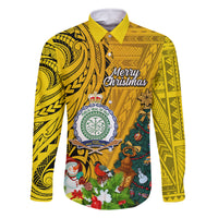 Niue Christmas Family Matching Tank Maxi Dress and Hawaiian Shirt Coat of Arms and Polynesian Tattoo Xmas Element Christmas Yellow Vibe LT03 Dad's Shirt - Long Sleeve Yellow - Polynesian Pride