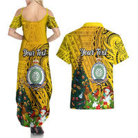 Personalised Niue Christmas Couples Matching Summer Maxi Dress and Hawaiian Shirt Coat of Arms and Polynesian Tattoo Xmas Element Christmas Yellow Vibe LT03 - Polynesian Pride