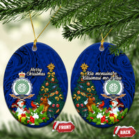Niue Christmas Ceramic Ornament Coat of Arms and Polynesian Tattoo Xmas Element Christmas Blue Vibe LT03 Oval Blue - Polynesian Pride