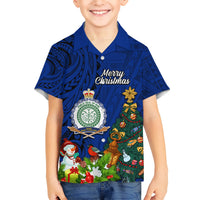Personalised Niue Christmas Kid Hawaiian Shirt Coat of Arms and Polynesian Tattoo Xmas Element Christmas Blue Vibe LT03 Kid Blue - Polynesian Pride