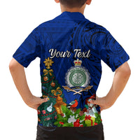Personalised Niue Christmas Kid Hawaiian Shirt Coat of Arms and Polynesian Tattoo Xmas Element Christmas Blue Vibe LT03 - Polynesian Pride