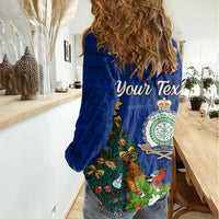Personalised Niue Christmas Women Casual Shirt Coat of Arms and Polynesian Tattoo Xmas Element Christmas Blue Vibe LT03 - Polynesian Pride