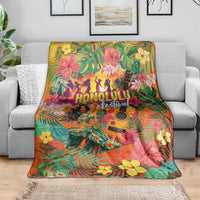 Hawaiian Honolulu Festival Blanket Hawaiian Identity - Hula Dancer and Ukulele Tropical Plants Style