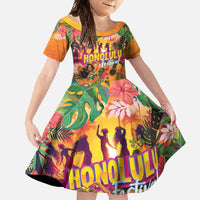 Hawaiian Honolulu Festival Family Matching Tank Maxi Dress and Hawaiian Shirt Hawaiian Identity - Hula Dancer and Ukulele Tropical Plants Style LT03 Daughter's Dress Orange - Polynesian Pride