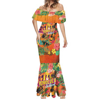 Hawaiian Honolulu Festival Mermaid Dress Hawaiian Identity - Hula Dancer and Ukulele Tropical Plants Style