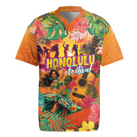 Hawaiian Honolulu Festival Rugby Jersey Hawaiian Identity - Hula Dancer and Ukulele Tropical Plants Style
