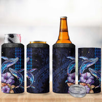 Hawaiian Whales Love Couple 4 in 1 Can Cooler Tumbler Hibiscus and Kakau Art Tattoo Night Sky Vibe