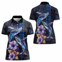 Hawaiian Whales Love Couple Women Polo Shirt Hibiscus and Kakau Art Tattoo Night Sky Vibe