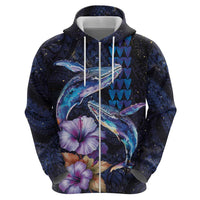 Hawaiian Whales Love Couple Zip Hoodie Hibiscus and Kakau Art Tattoo Night Sky Vibe