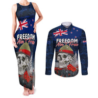 New Zealand ANZAC Day Couples Matching Tank Maxi Dress and Long Sleeve Button Shirt Freedom Ain't Free LT05 Blue - Polynesian Pride