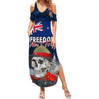 New Zealand ANZAC Day Family Matching Summer Maxi Dress and Hawaiian Shirt Freedom Ain't Free LT05 Mom's Dress Blue - Polynesian Pride