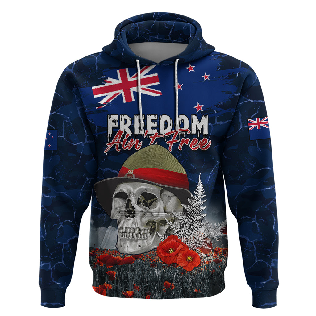 New Zealand ANZAC Day Hoodie Freedom Ain't Free LT05 Pullover Hoodie Blue - Polynesian Pride