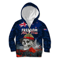 New Zealand ANZAC Day Kid Hoodie Freedom Ain't Free LT05 Zip Hoodie Blue - Polynesian Pride
