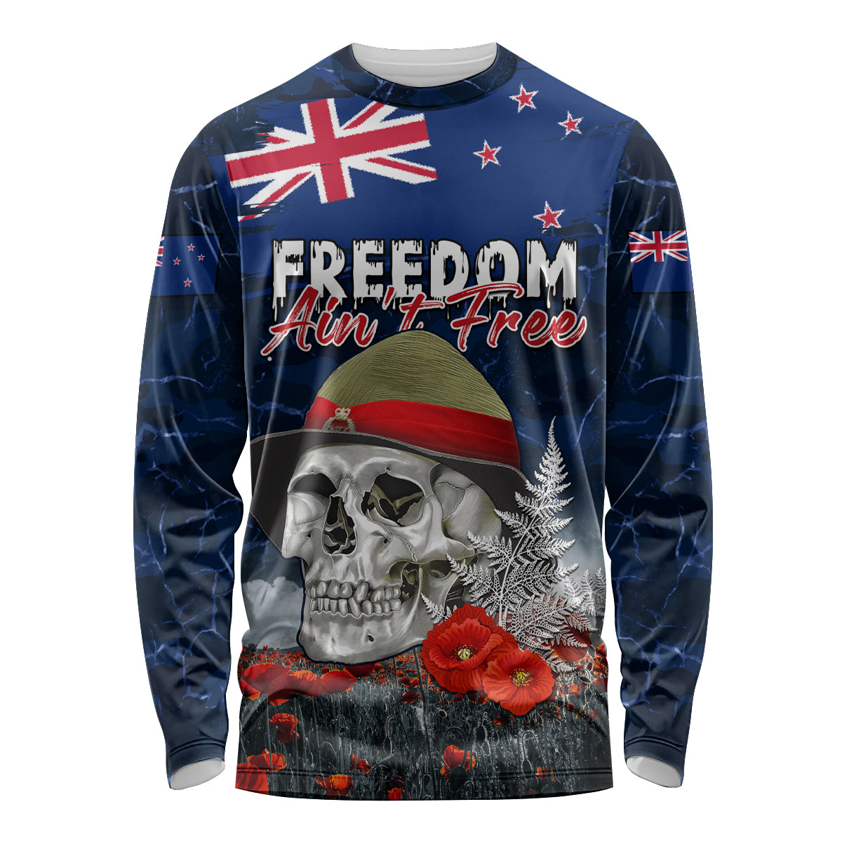 New Zealand ANZAC Day Long Sleeve Shirt Freedom Ain't Free LT05 Unisex Blue - Polynesian Pride
