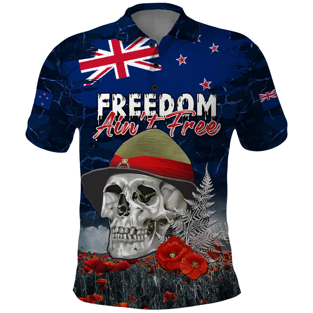 New Zealand ANZAC Day Polo Shirt Freedom Ain't Free LT05 Blue - Polynesian Pride