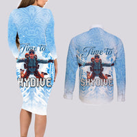 New Zealand Sky Diving Couples Matching Long Sleeve Bodycon Dress and Long Sleeve Button Shirt Lets Get High