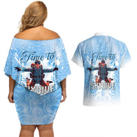 New Zealand Sky Diving Couples Matching Off Shoulder Short Dress and Hawaiian Shirt Lets Get High