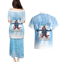 New Zealand Sky Diving Couples Matching Puletasi and Hawaiian Shirt Lets Get High