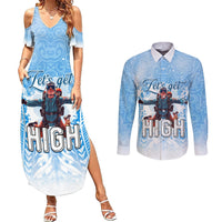 New Zealand Sky Diving Couples Matching Summer Maxi Dress and Long Sleeve Button Shirt Lets Get High