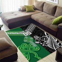 New Zealand And Ireland Rugby Custom Area Rug Maori Tiki With Shamrock
