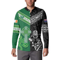 New Zealand And Ireland Rugby Custom Button Sweatshirt Maori Tiki With Shamrock