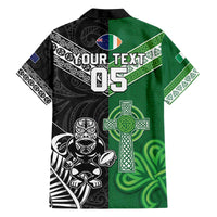 New Zealand And Ireland Rugby Custom Family Matching Off The Shoulder Long Sleeve Dress and Hawaiian Shirt Maori Tiki With Shamrock