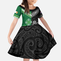 New Zealand And Ireland Rugby Custom Family Matching Short Sleeve Bodycon Dress and Hawaiian Shirt Maori Tiki With Shamrock