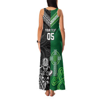 New Zealand And Ireland Rugby Custom Family Matching Tank Maxi Dress and Hawaiian Shirt Maori Tiki With Shamrock