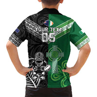 New Zealand And Ireland Rugby Custom Kid Hawaiian Shirt Maori Tiki With Shamrock