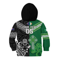New Zealand And Ireland Rugby Custom Kid Hoodie Maori Tiki With Shamrock
