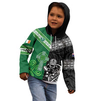 New Zealand And Ireland Rugby Custom Kid Hoodie Maori Tiki With Shamrock