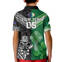 New Zealand And Ireland Rugby Custom Kid Polo Shirt Maori Tiki With Shamrock
