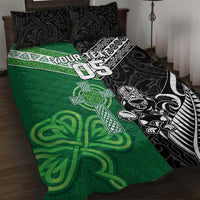 New Zealand And Ireland Rugby Custom Quilt Bed Set Maori Tiki With Shamrock