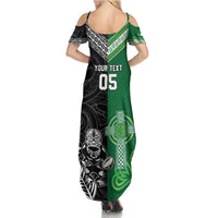 New Zealand And Ireland Rugby Custom Summer Maxi Dress Maori Tiki With Shamrock