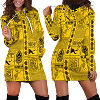 Papua New Guinea Heritage Motif Hoodie Dress Yellow Version
