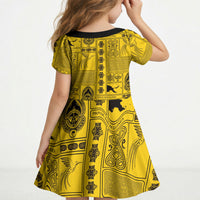 Papua New Guinea Heritage Motif Kid Short Sleeve Dress Yellow Version