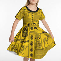 Papua New Guinea Heritage Motif Kid Short Sleeve Dress Yellow Version