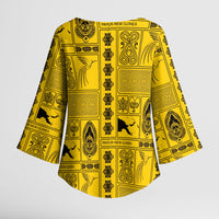Papua New Guinea Heritage Motif Kimono Sleeve Blouse Yellow Version