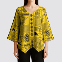 Papua New Guinea Heritage Motif Kimono Sleeve Blouse Yellow Version