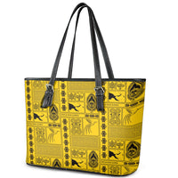 Papua New Guinea Heritage Motif Leather Tote Bag Yellow Version