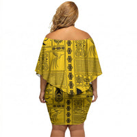 Papua New Guinea Heritage Motif Off Shoulder Short Dress Yellow Version