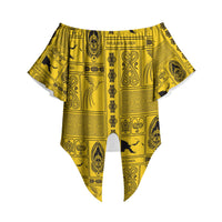 Papua New Guinea Heritage Motif Off Shoulder Wrap Waist Top Yellow Version