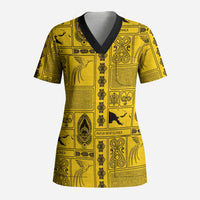 Papua New Guinea Heritage Motif Scrub Top Yellow Version