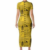 Papua New Guinea Heritage Motif Short Sleeve Bodycon Dress Yellow Version