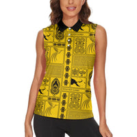 Papua New Guinea Heritage Motif Women Sleeveless Polo Shirt Yellow Version